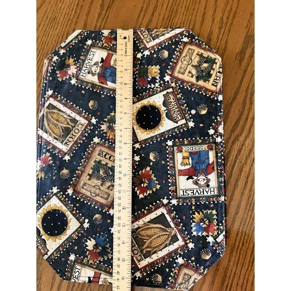 Fall Autumn Blue Cloth Placements Sunflower Scarecrow Reversible 16 x12 Set of 4